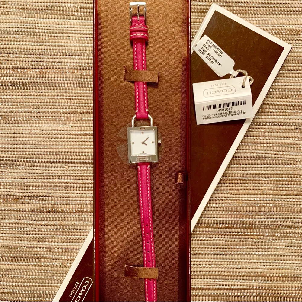 Coach brand pink leather watch